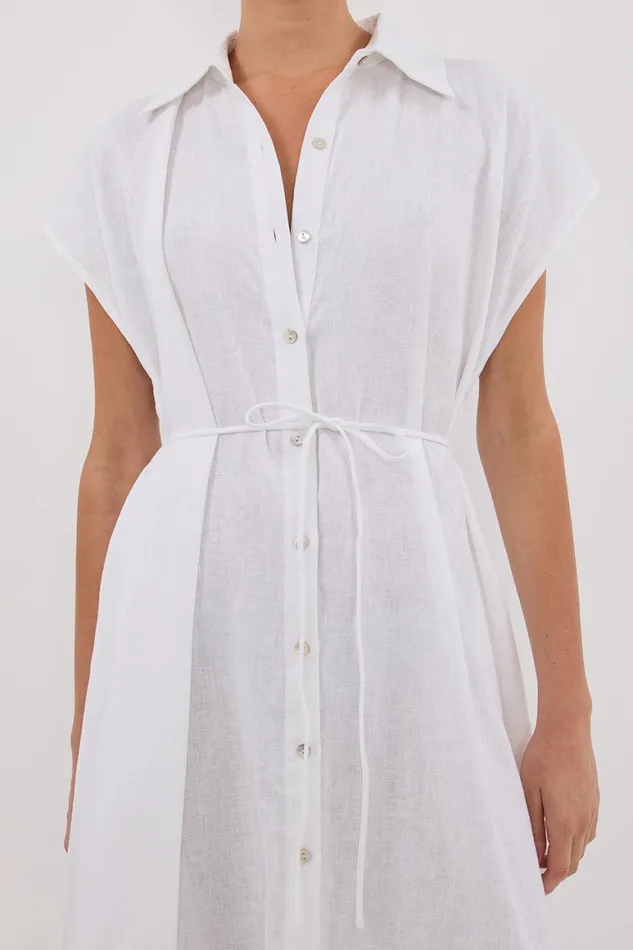 DISSH White Dresses LANA WHITE LINEN MIDI SHIRT DRESS 8211 Women