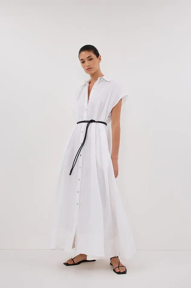 DISSH White Dresses LANA WHITE LINEN MIDI SHIRT DRESS 8211 Women