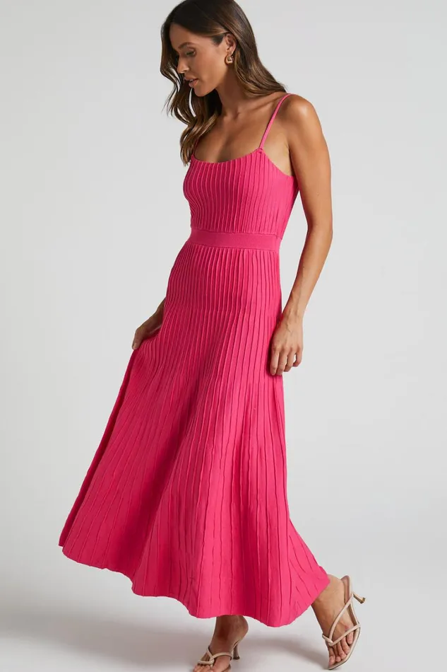 Donissa Midi Dress 8211 Panelled Knit Dress In Hot Pink Women Showpo Dresses