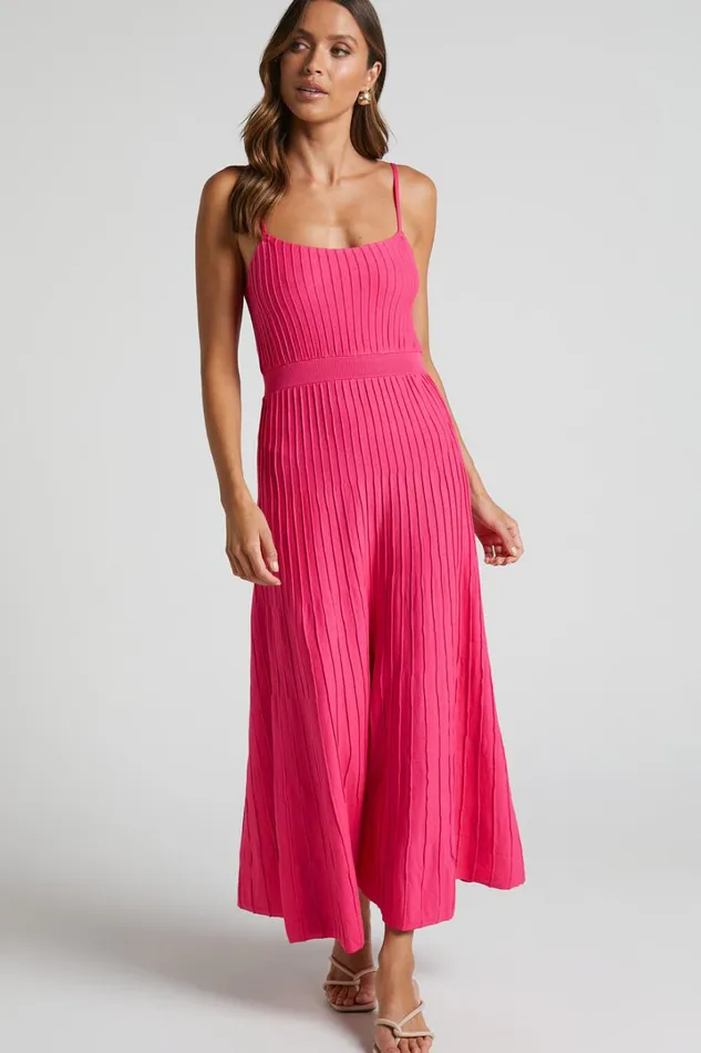 Donissa Midi Dress 8211 Panelled Knit Dress In Hot Pink Women Showpo Dresses