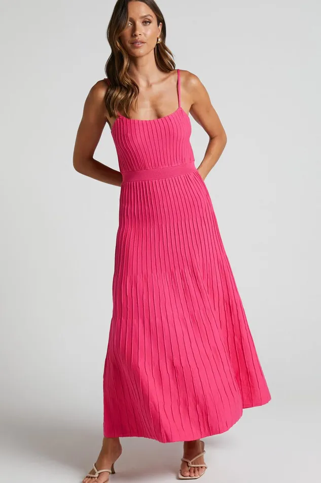 Donissa Midi Dress 8211 Panelled Knit Dress In Hot Pink Women Showpo Dresses