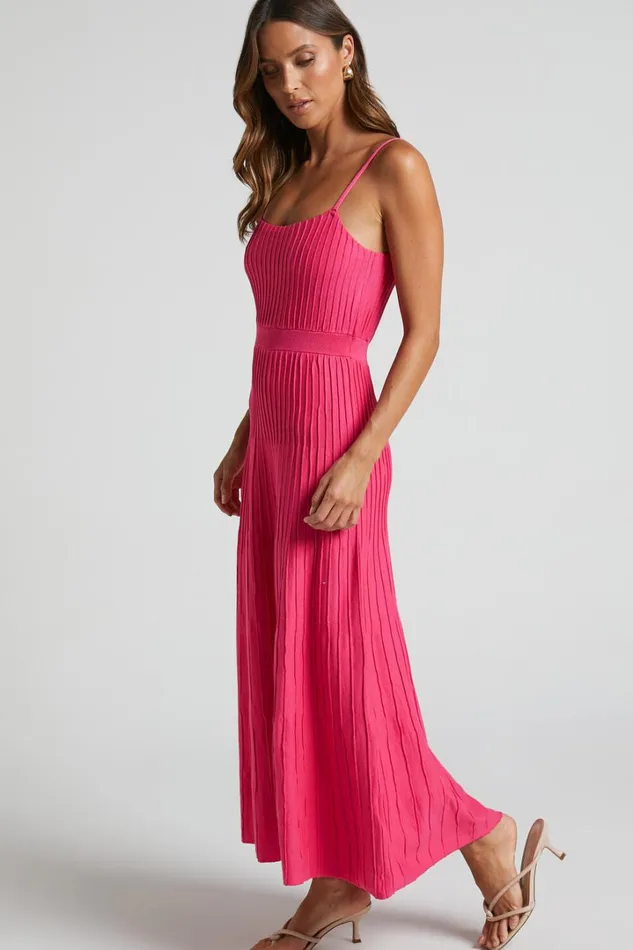 Donissa Midi Dress 8211 Panelled Knit Dress In Hot Pink Women Showpo Dresses