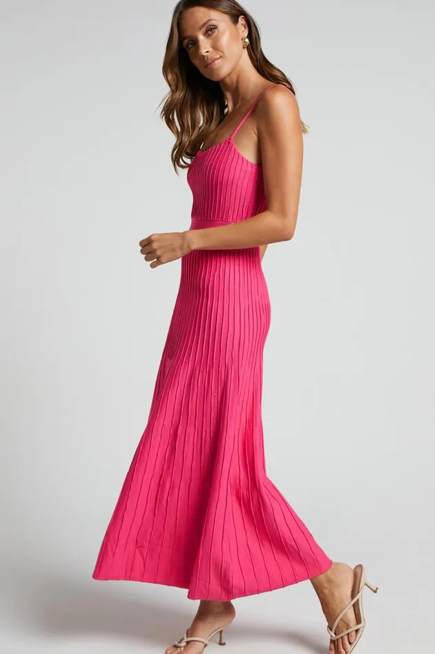 Donissa Midi Dress 8211 Panelled Knit Dress In Hot Pink Women Showpo Dresses