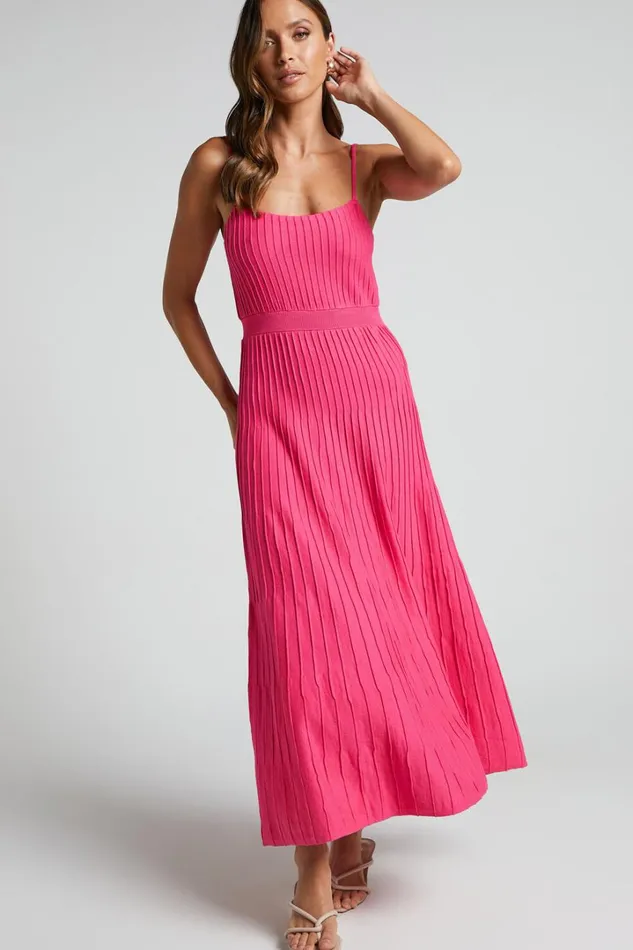 Donissa Midi Dress 8211 Panelled Knit Dress In Hot Pink Women Showpo Dresses