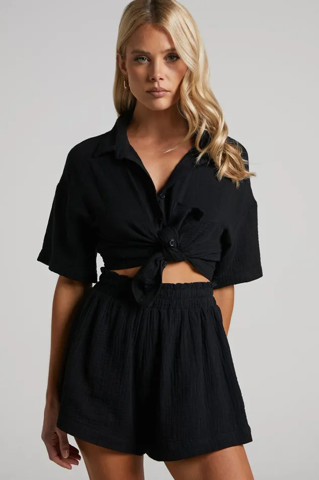 Donita Shorts 8211 Elastic Waist Shorts In Black Women Showpo Swimwear