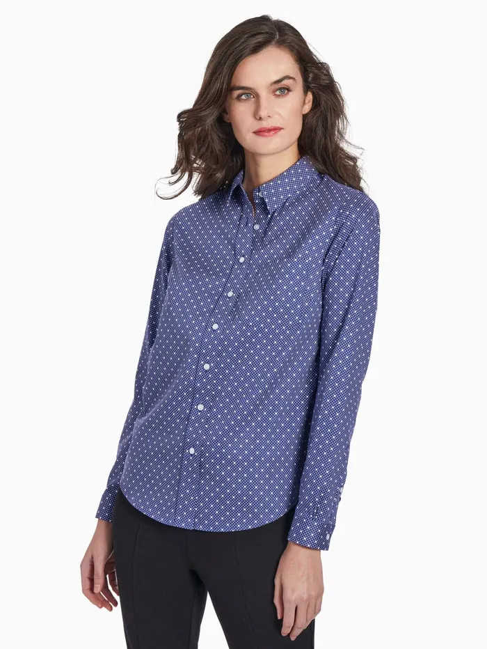 Dotted EasyCare Oxford ButtonUp Shirt Women Jones New York Tops and Blouses
