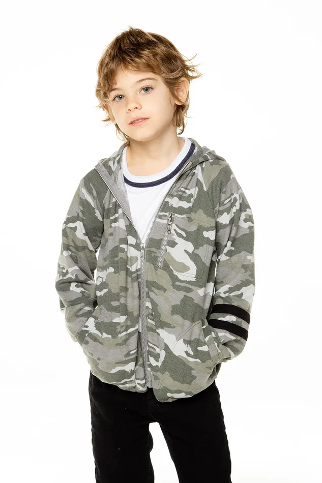 Dresses and Skirts Love Knit Long Sleeve Zip Up Hoodie with Strappings Chaser Brand Boys