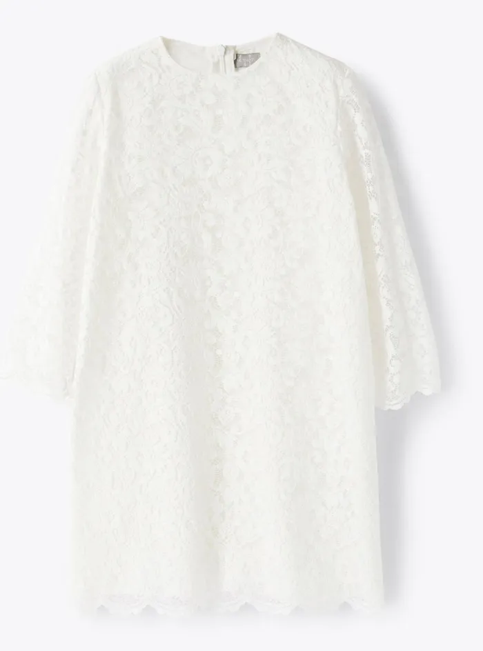 Dresses Girl 216 Il Gufo Short Aline Dress In Cotton Lace
