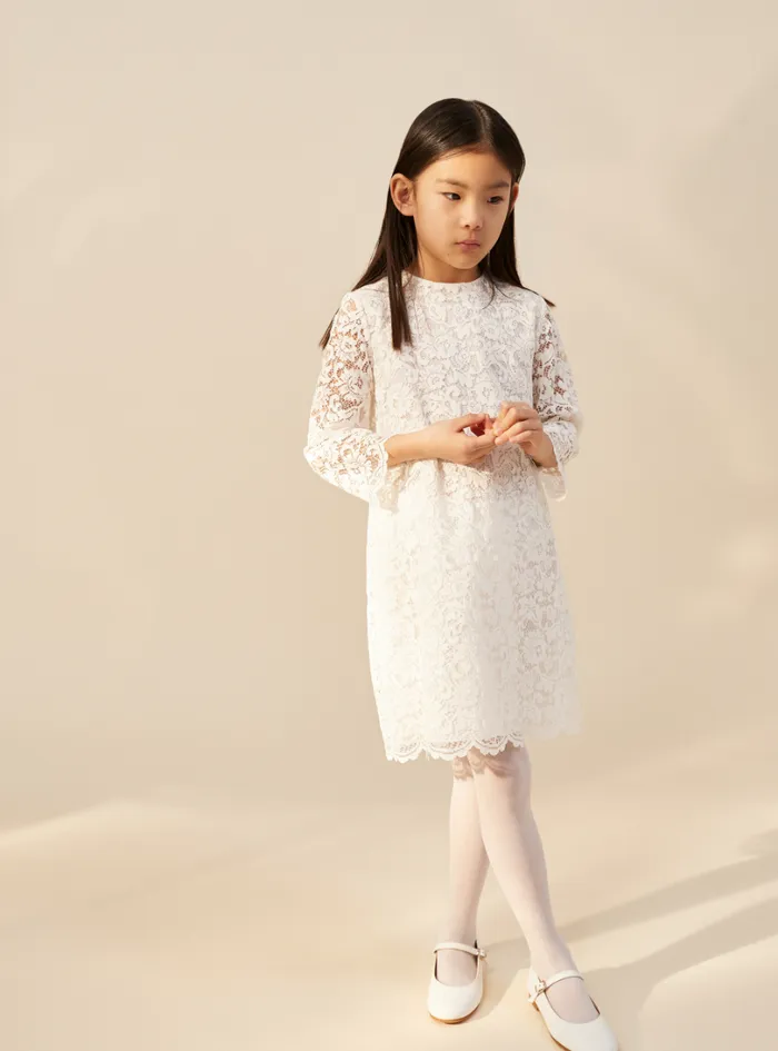 Dresses Girl 216 Il Gufo Short Aline Dress In Cotton Lace