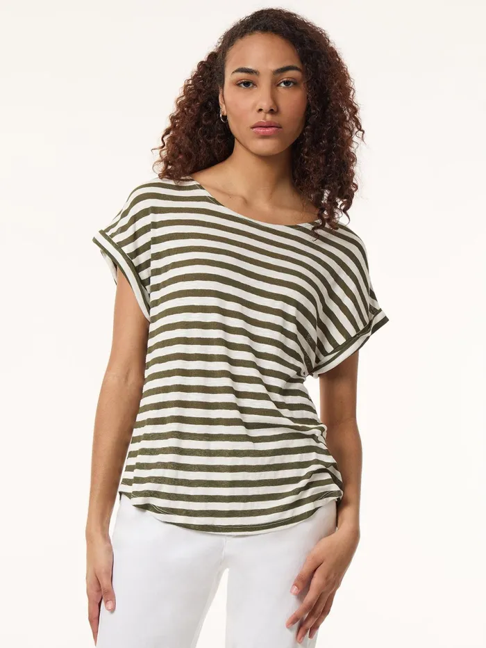 Drop Shoulder Jewel Neck Top Striped Knit Women Jones New York Tops and Blouses