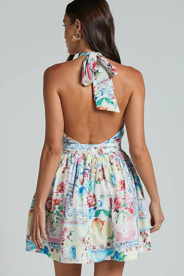 Duncan Mini Dress 8211 Halter Neck Empire Waist Dress In Vacay Print Women Showpo Dresses
