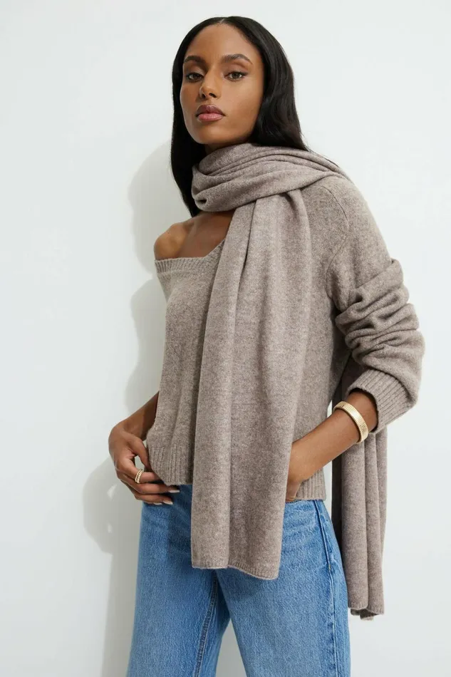 Dynamite Beanies and Scarves Women Heavenlyarn Wide Scarf Brown
