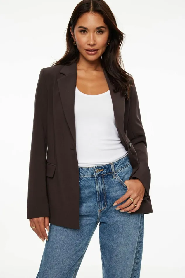 Dynamite Blazers and Vests Women Adeline Single Breasted Blazer Brown