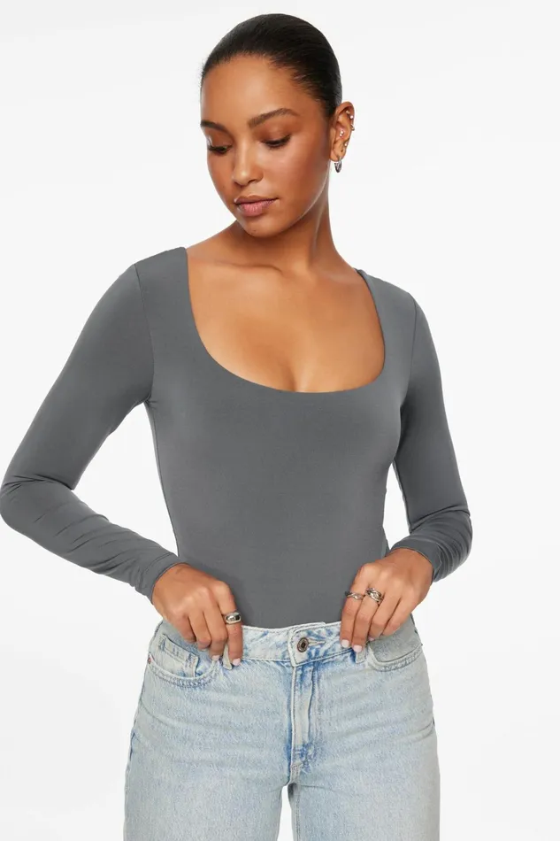 Dynamite Bodysuits Women Maren Sculpt Square Neck Bodysuit Blue