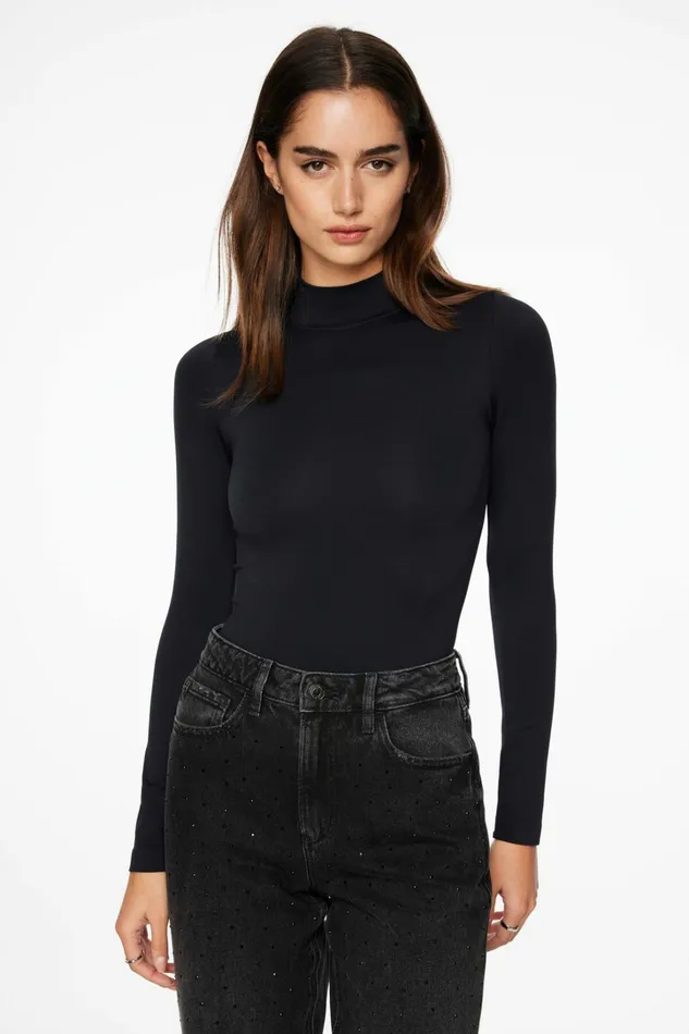Dynamite Bodysuits Women Quinn Long Sleeve Mock Neck Bodysuit Black