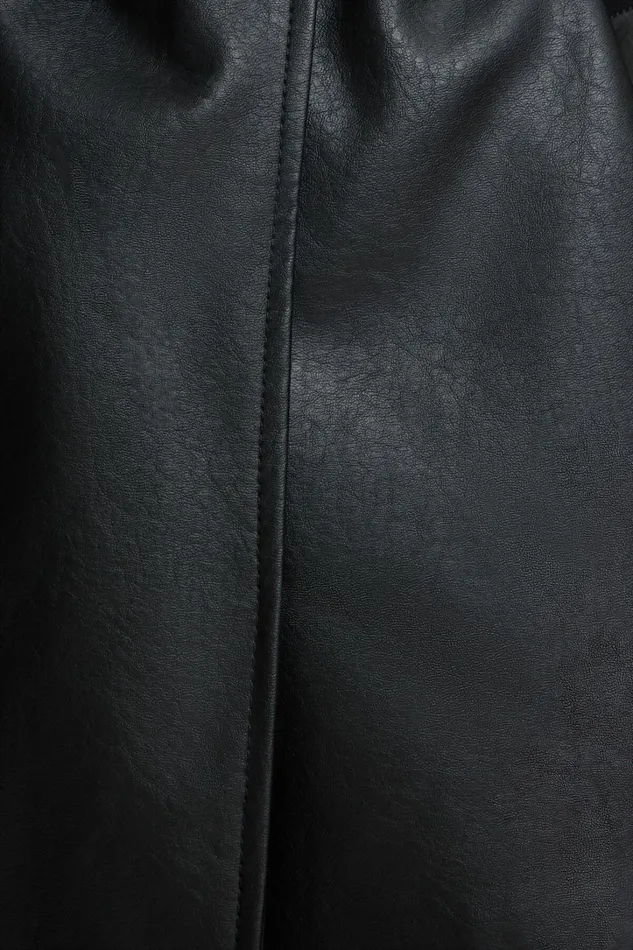 Dynamite Coats and Jackets Women Cropped Faux Leather Trench Coat BLACK