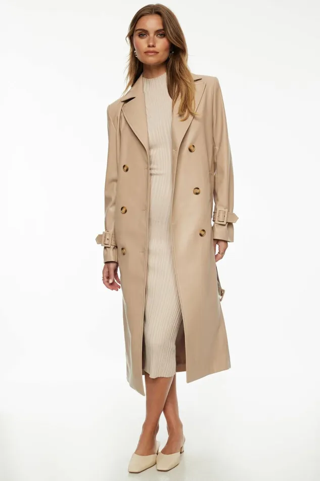 Dynamite Coats and Jackets Women Military Faux Leather Trench Coat Gray