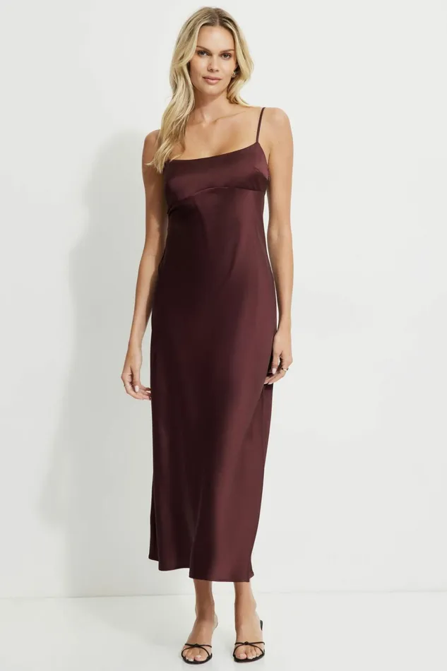 Dynamite Dresses and Jumpsuits Women Amira Satin Maxi Slip Dress Burgundy