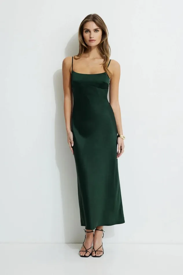 Dynamite Dresses and Jumpsuits Women Amira Satin Maxi Slip Dress Green