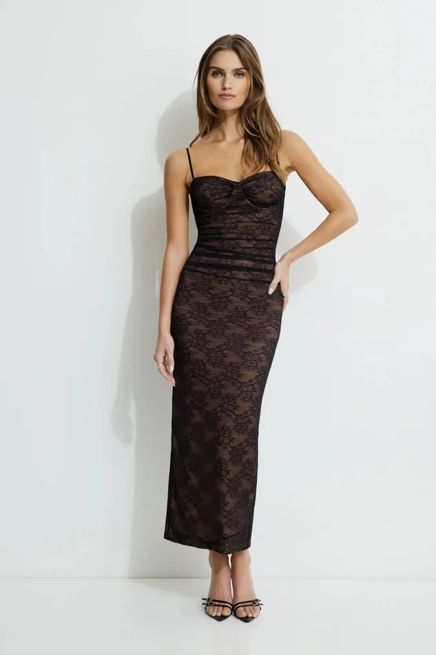 Dynamite Dresses and Jumpsuits Women Sweetheart Lace Midi Dress Black
