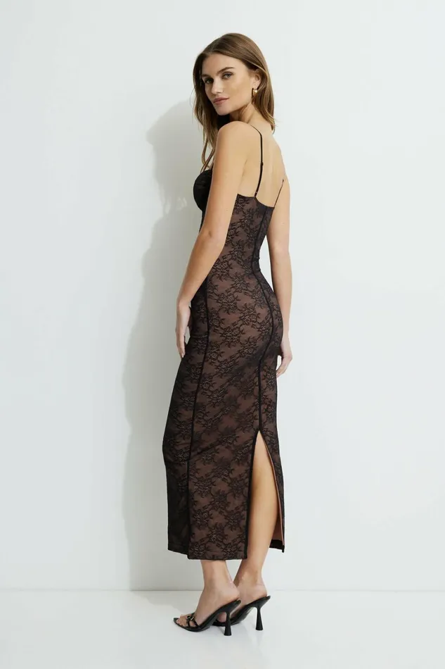Dynamite Dresses and Jumpsuits Women Sweetheart Lace Midi Dress Black