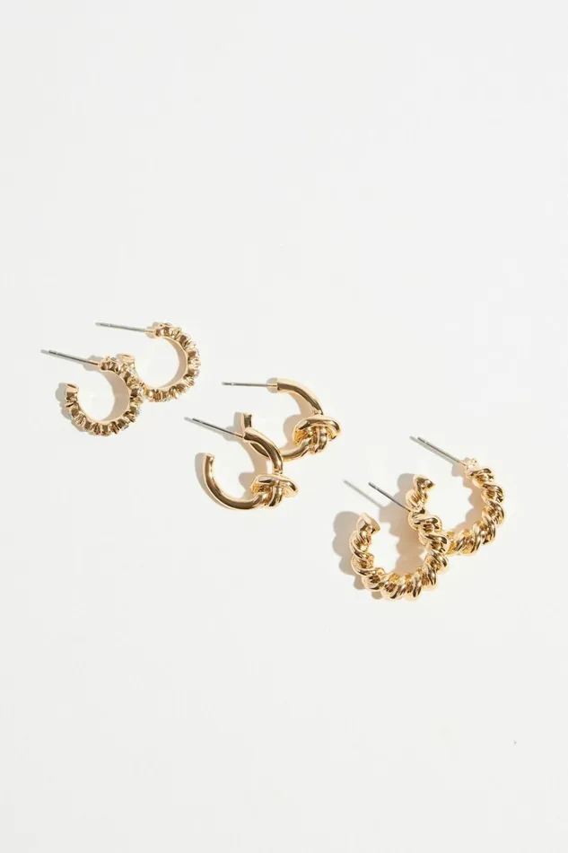 Dynamite Earrings Women 3Pack Knotted Hoop Earrings Yellow