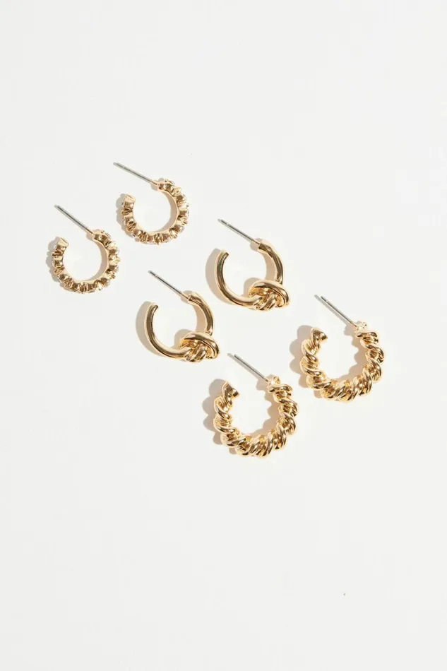 Dynamite Earrings Women 3Pack Knotted Hoop Earrings Yellow