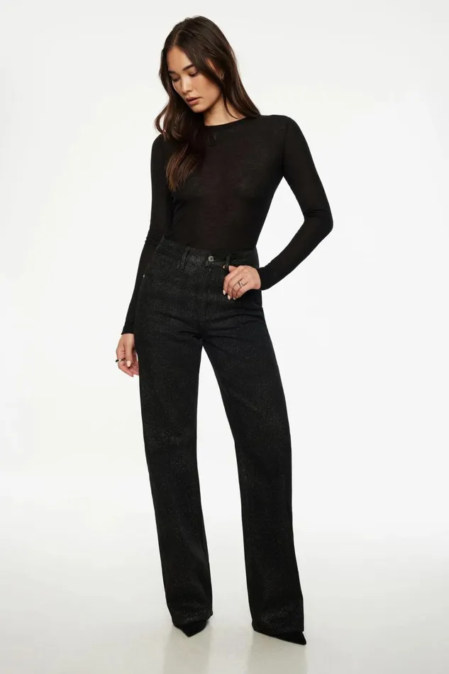 Dynamite Jeans and Denim Women Heidi Glitter Wide Leg Jeans Black