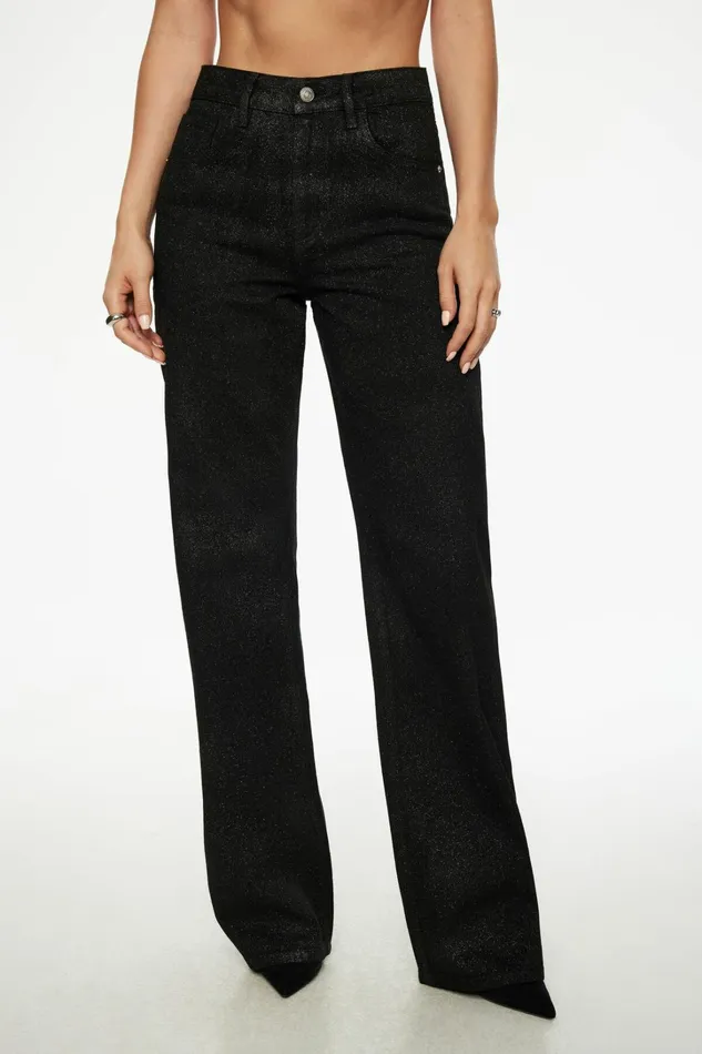 Dynamite Jeans and Denim Women Heidi Glitter Wide Leg Jeans Black