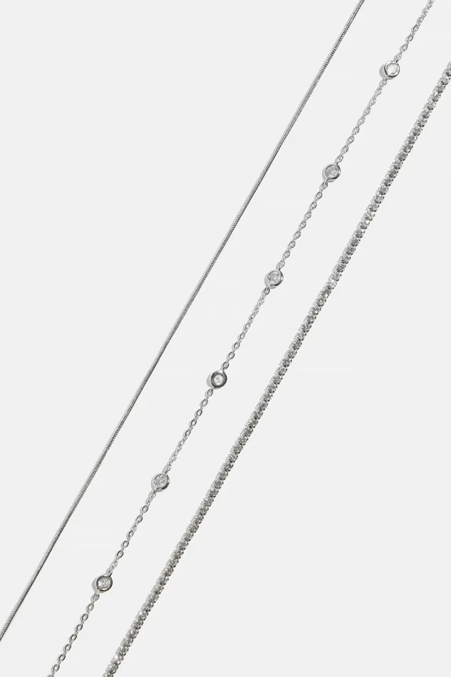 Dynamite Necklaces Women 3Pack Gem and Snake Chain Necklaces Gray
