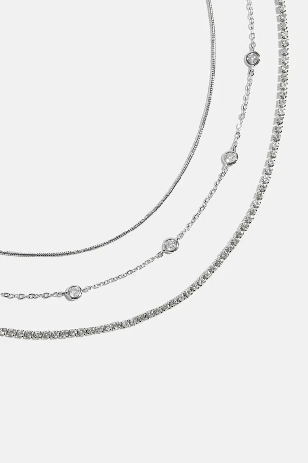 Dynamite Necklaces Women 3Pack Gem and Snake Chain Necklaces Gray