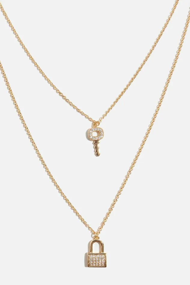 Dynamite Necklaces Women Key and Lock Pave Necklace White
