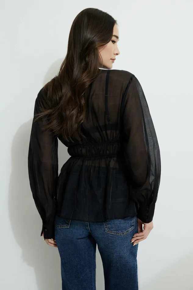 Dynamite Tops Women Organza Flyaway Blouse Black