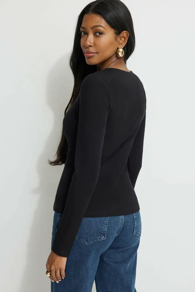 Dynamite Tops Women Renae Ribbed Flyaway Cardigan Black
