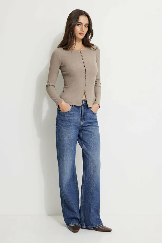 Dynamite Tops Women Renae Ribbed Flyaway Cardigan Brown
