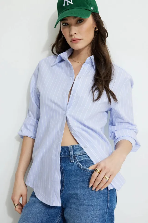 Dynamite Tops Women Sutton Shirt Blue