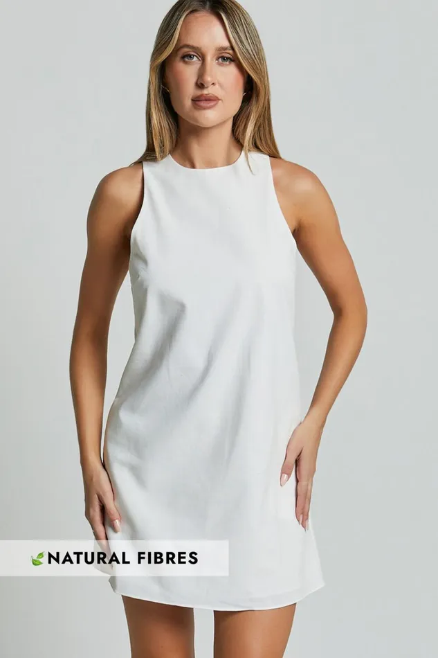 Elda Mini Dress 8211 Linen Look High Neck Shift Dress In Off White Women Showpo Conscious Elda Mini Dress 8211 Linen Look High Neck Shift Dress In Off White Women Showpo Conscious