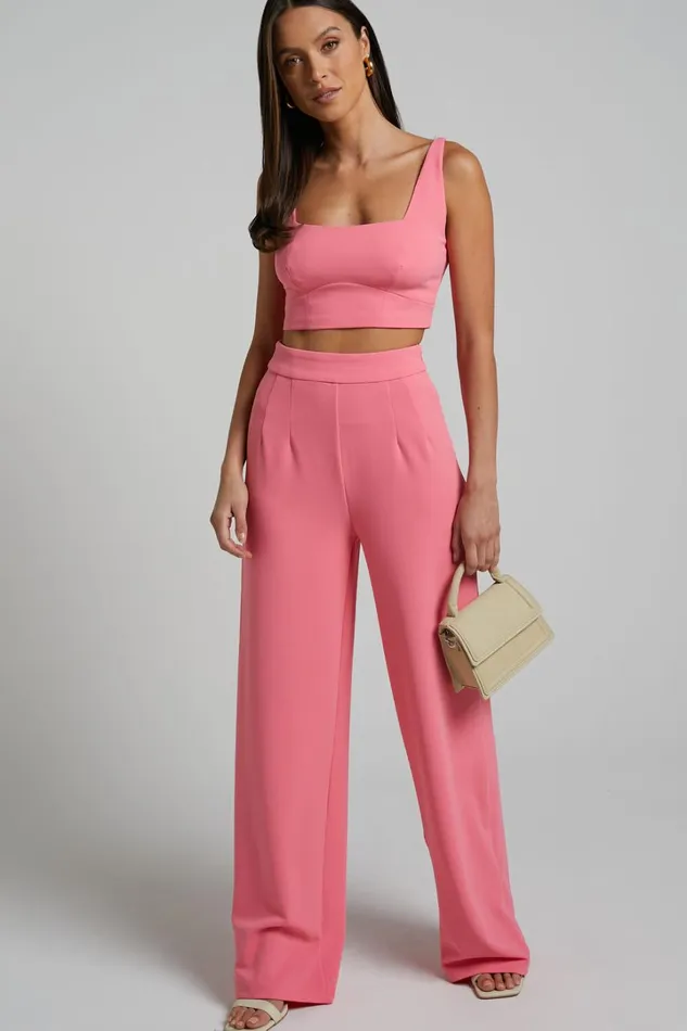 Elibeth Two Piece Set 8211 Crop Top And High Waisted Wide Leg Pants Set In Bubblegum Pink Women Showpo Curve Clothes Elibeth Two Piece Set 8211 Crop Top And High Waisted Wide Leg Pants Set In Bubblegum Pink Women Showpo Curve Clothes