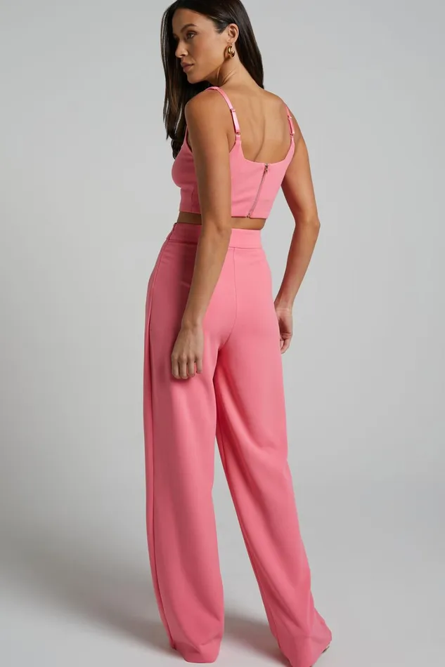 Elibeth Two Piece Set 8211 Crop Top And High Waisted Wide Leg Pants Set In Bubblegum Pink Women Showpo Curve Clothes