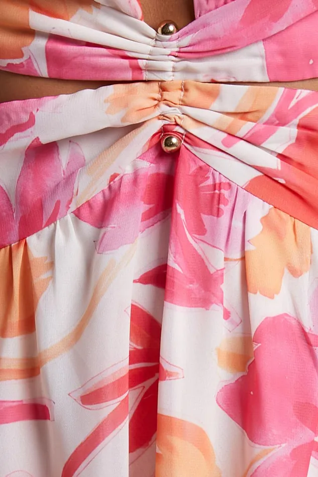 Emilee Midi Dress 8211 Side Cut Out Long Sleeve Plunge Dress In Pink Floral Women Showpo Dresses