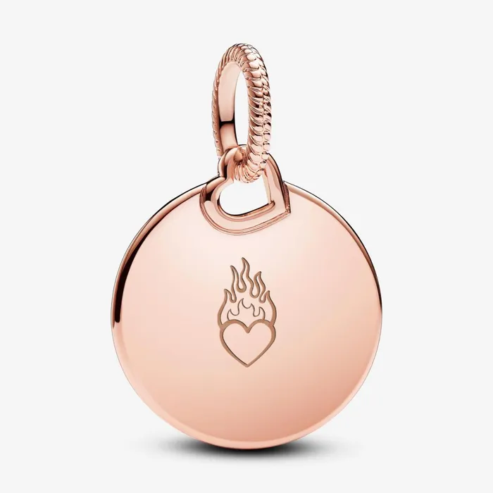 Engravable Charms Women Pandora Engravable Round Tag Pendant Rose Gold Plated