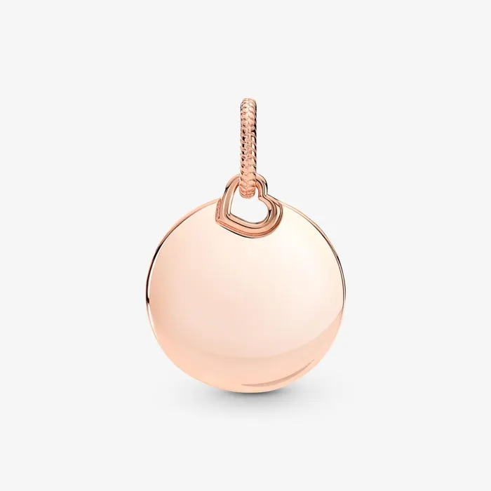 Engravable Charms Women Pandora Engravable Round Tag Pendant Rose Gold Plated