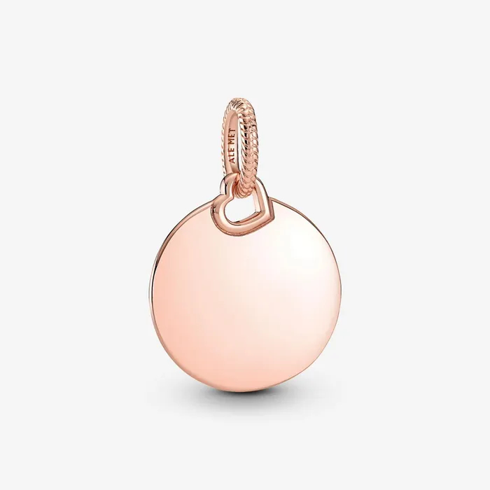 Engravable Charms Women Pandora Engravable Round Tag Pendant Rose Gold Plated