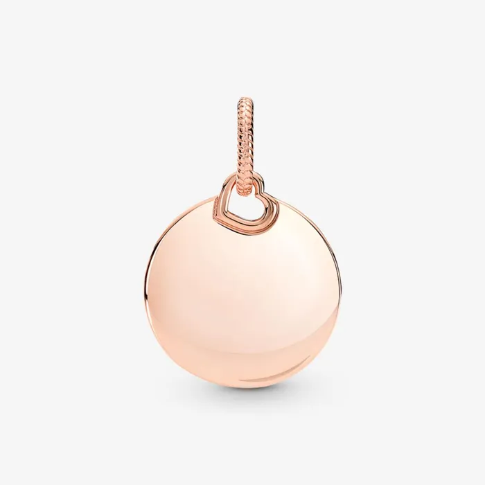Engravable Charms Women Pandora Engravable Round Tag Pendant Rose Gold Plated