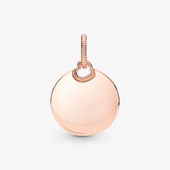 Engravable Charms Women Pandora Engravable Round Tag Pendant Rose Gold Plated