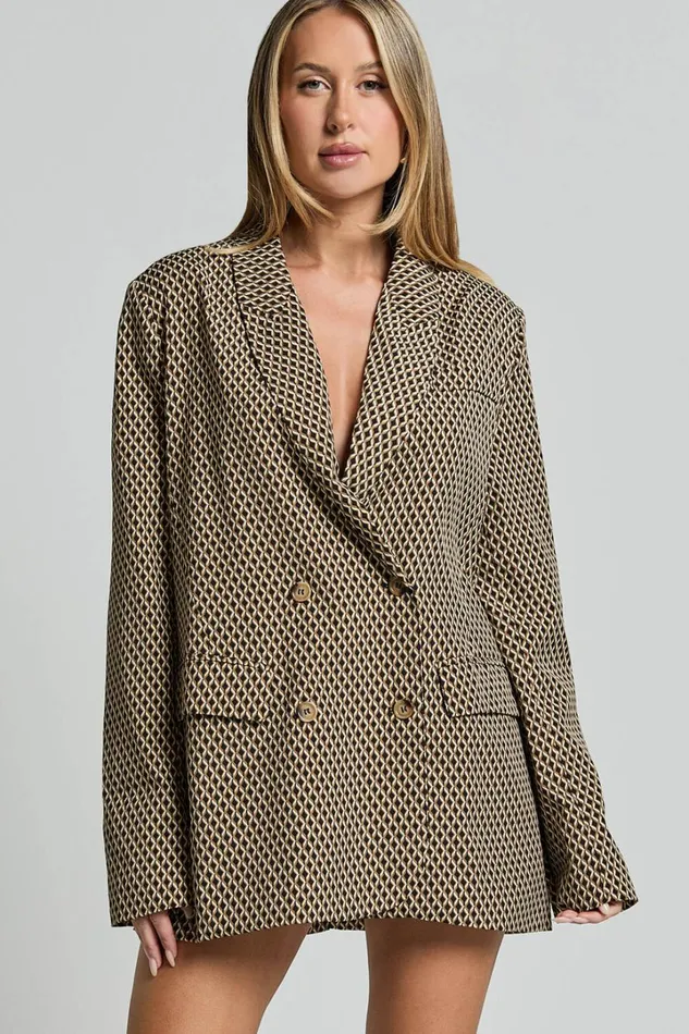Esti Blazer 8211 Double Breasted Blazer In Black And Brown Women Showpo Blazers