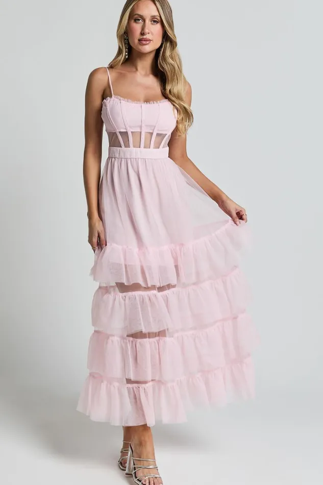 Evelynn Maxi Dress 8211 Sweetheart Corset Bodice Fit and Flare Tiered In Ballet Pink Women Showpo Dresses Evelynn Maxi Dress 8211 Sweetheart Corset Bodice Fit and Flare Tiered In Ballet Pink Women Showpo Dresses