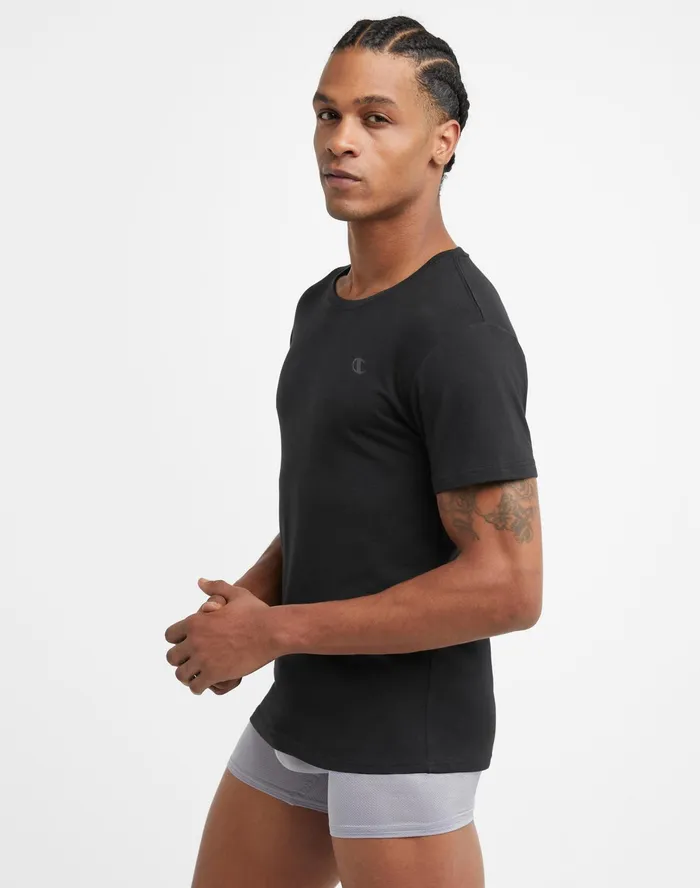 Everyday Crewneck Cotton Stretch TShirt BlackGrey 2Pack Ebony Men Champion Baselayer