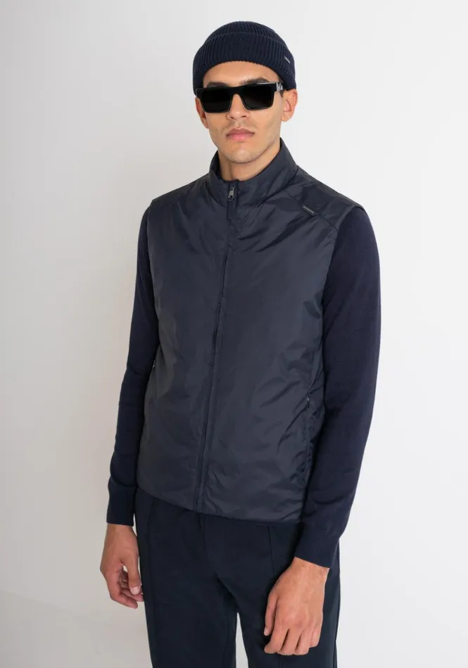 Field Jackets And Coats Men Antony Morato Regular Fit Lightweight Nylon Jacket With Dupont Sorona Synthetic Padding Blue Ink