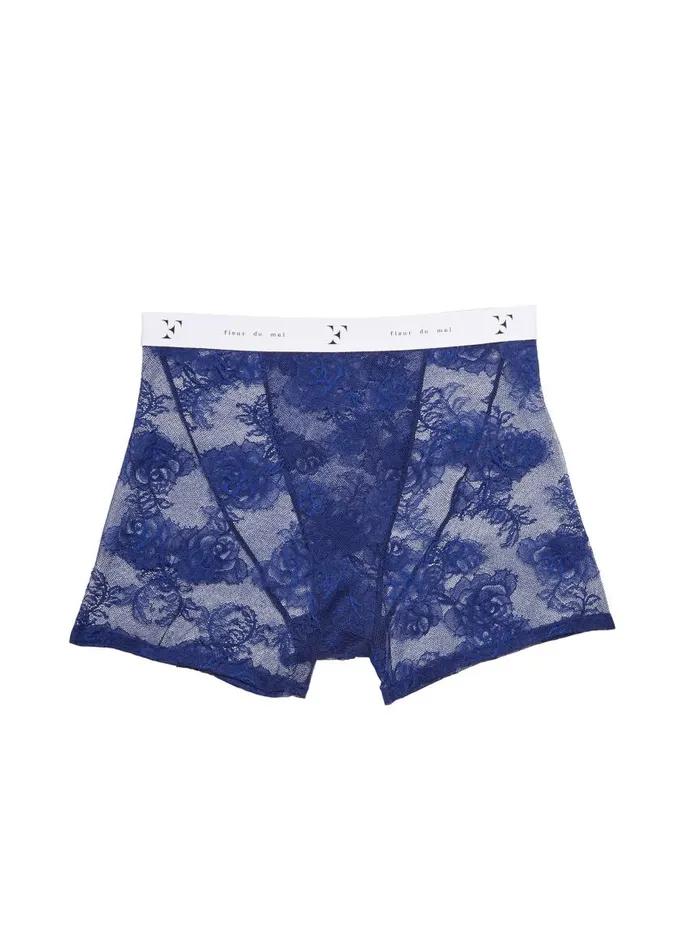Fleur Du Mal Bottoms Women Bouquet Lace Boxer Brief Midnight Navy Fleur Du Mal Bottoms Women Bouquet Lace Boxer Brief Midnight Navy
